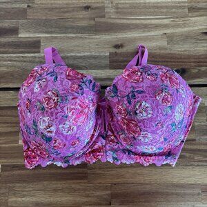 ASHLEY STEWART Floral Lace Pink Multicolor Bra Underwire Size 46DDD Fairy Sexy
